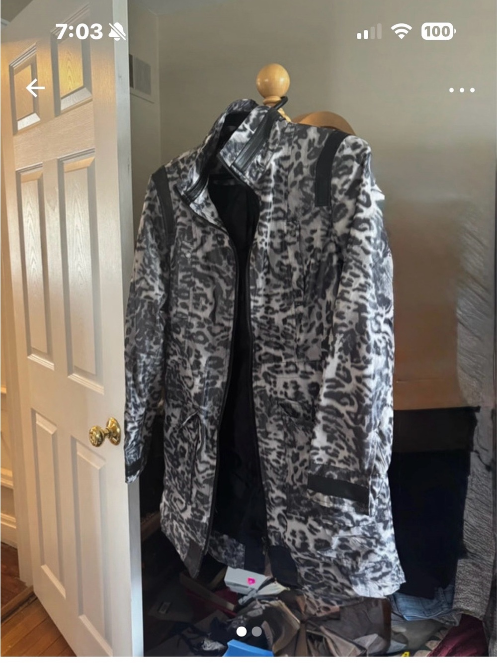 Calvin Klein Gray and Black Animal-Print Trench Coat